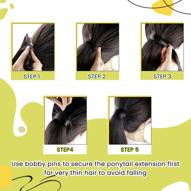RUNATURE Ponytail Extension Human Hair, 14 Inch 70g Real Human Hair Ponytail, Striaght Natural Hairpiece with Wrap Around Magic Paste, Daily Wear, Easy to Install, #1B Off Black #1B Off Black - Image 5